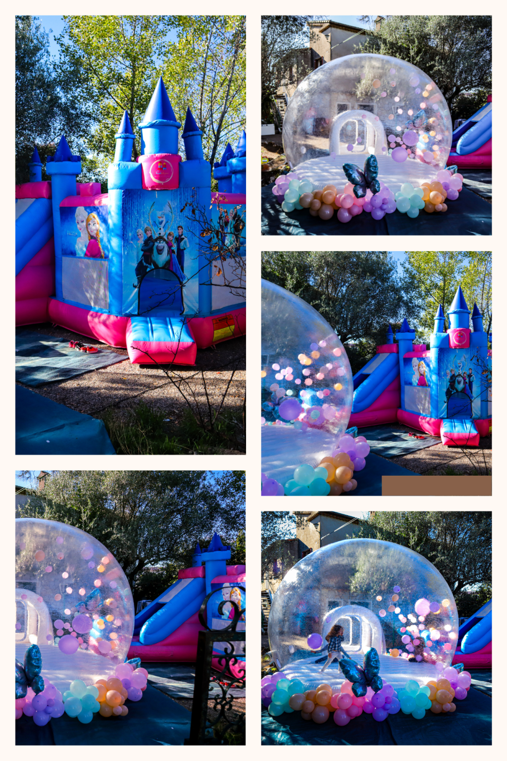 Château gonflable et maison à bulle thème papillon photos anniversaire fille