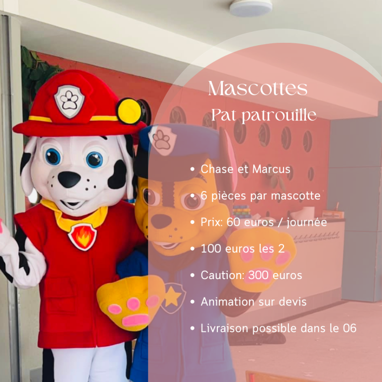 Location mascottes pat patrouille Chase et Marcus