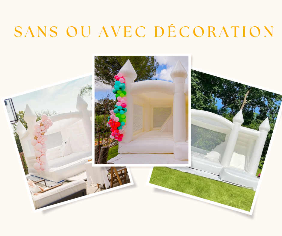 Location chateau gonflable blanc sans ou avec décoration