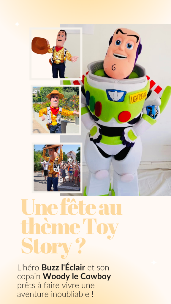 Location de mascottes déguisement Buzz l'Éclair et Woody le Cowboy