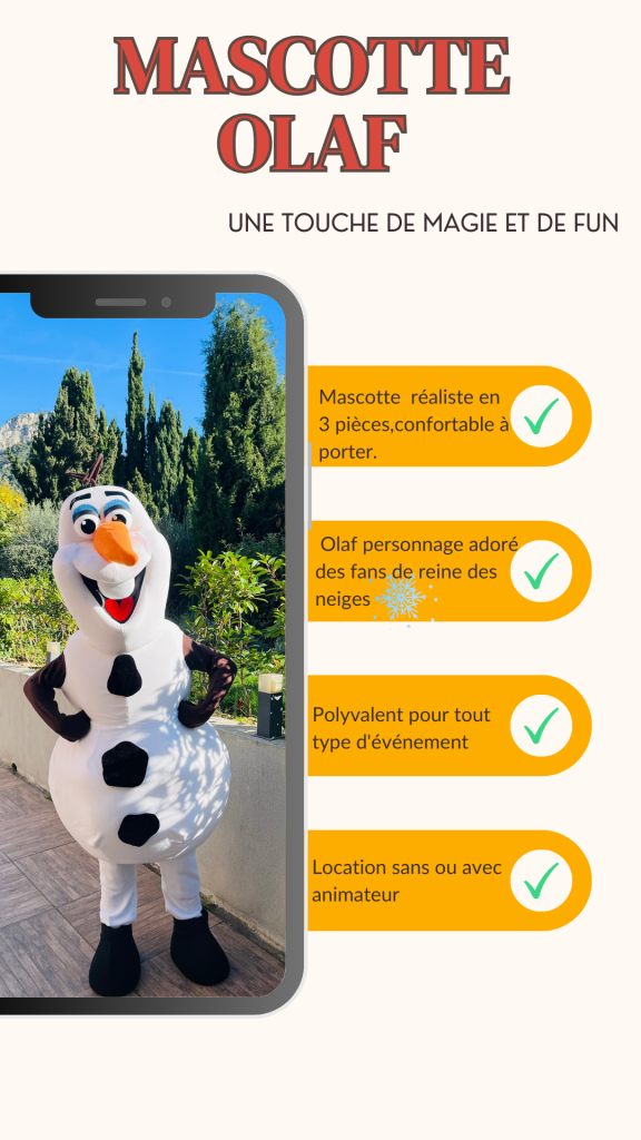 Location mascotte Olaf pour tous vos évènements