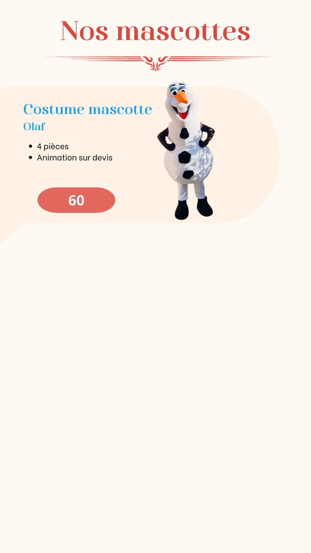 Mascotte Olaf en location pour tous évènements