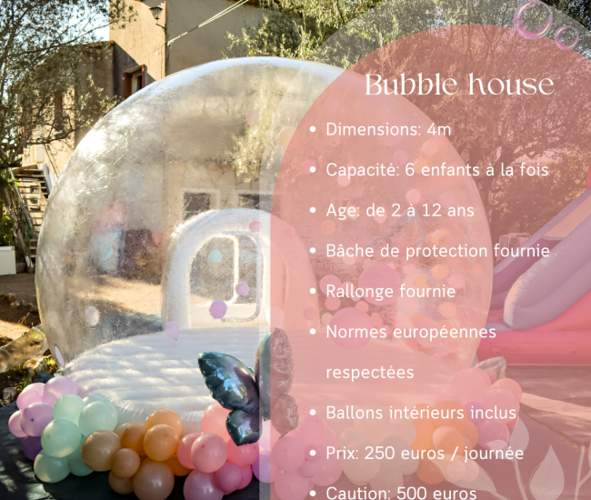 Plongez dans l'aventure avec notre Bubble House ! Réservez dès maintenant pour des heures de plaisir dans un environnement ludique !